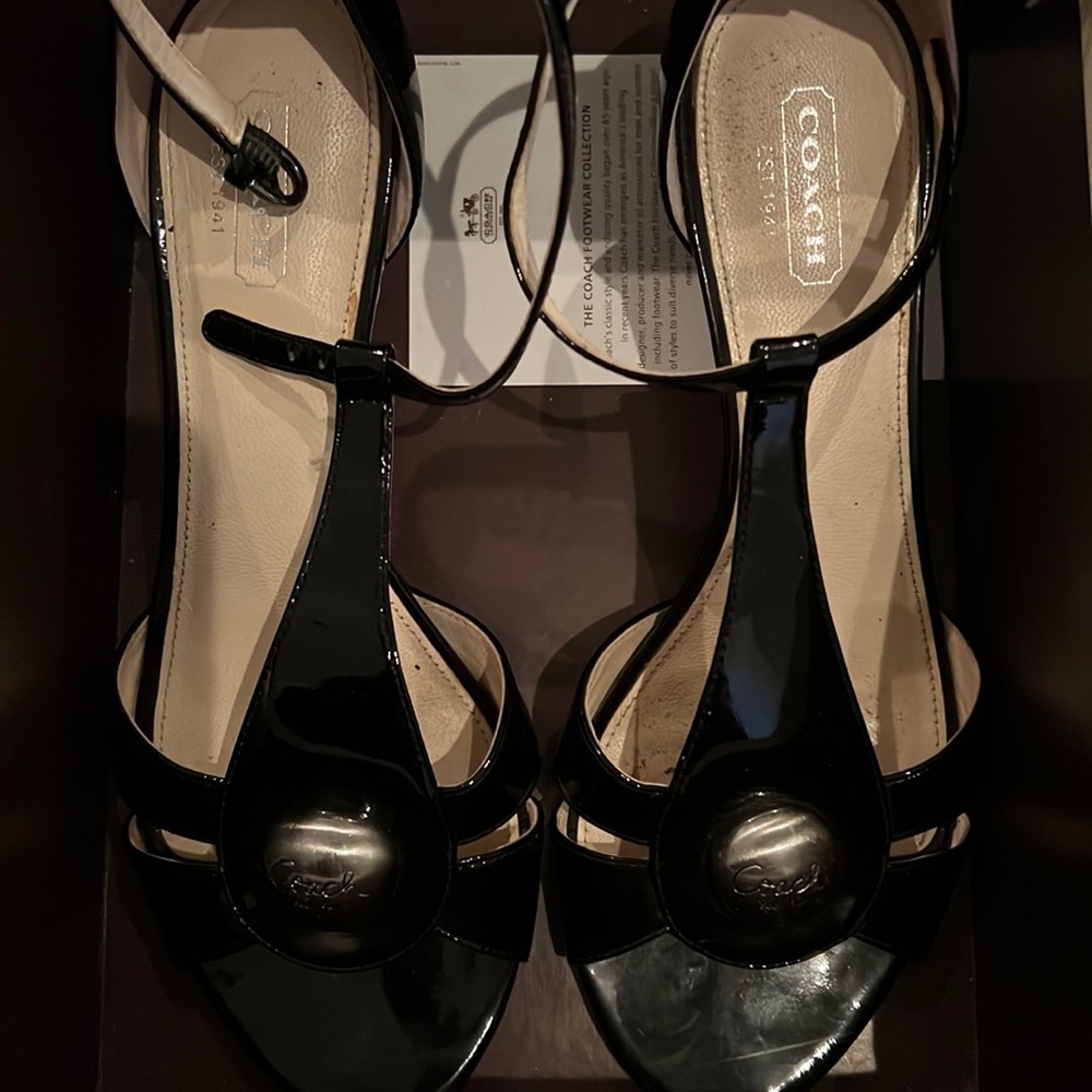 Black patent leather- strappy w/silver heel! Nothing but love for these shoes!!